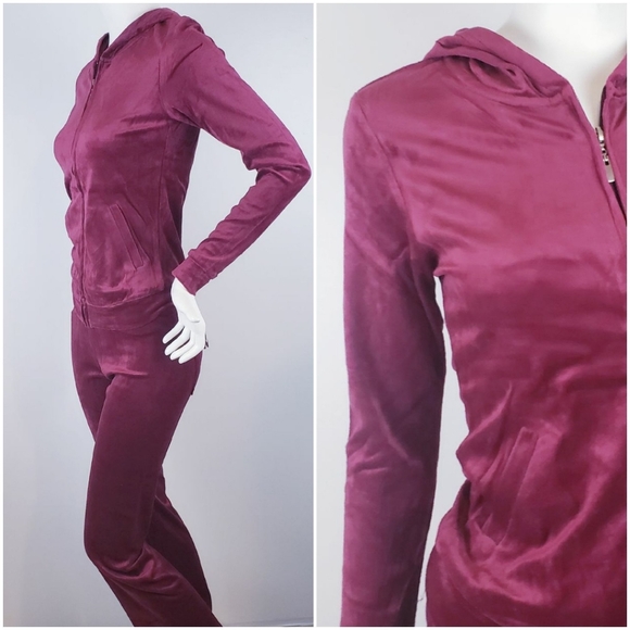 Burgundy velour hoodie and pant set - Picture 2 of 2